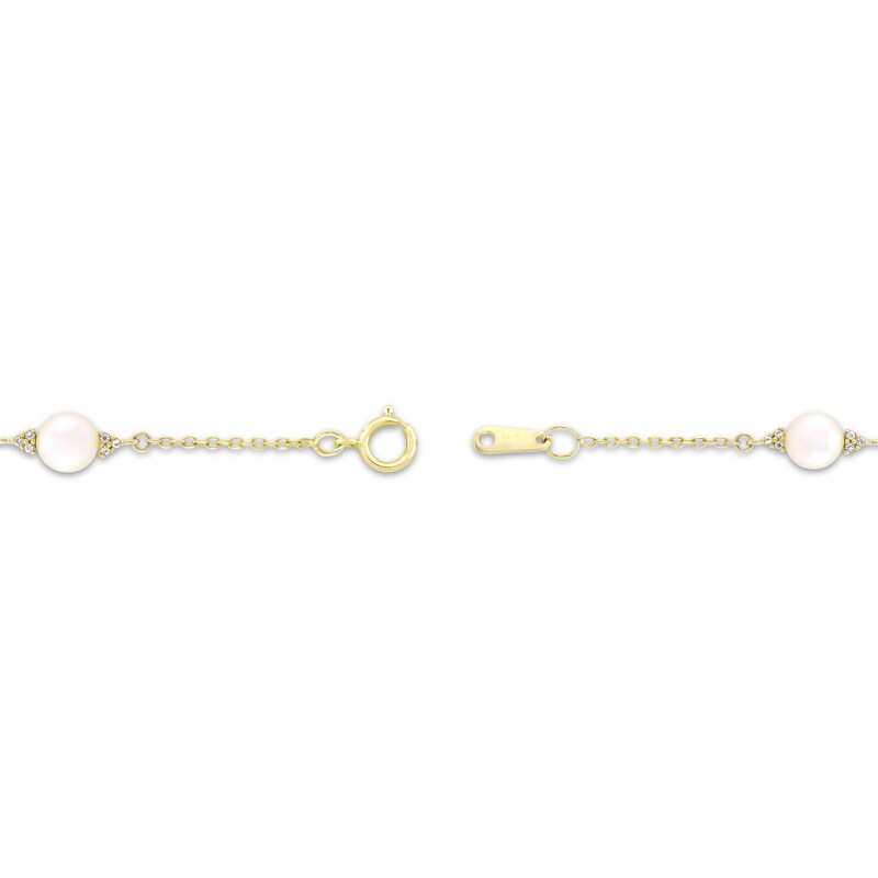 Main Image 2 of Cultured Pearl & Diamond Station Bracelet 1/15 ct tw 10K Yellow Gold 7.25&quot;