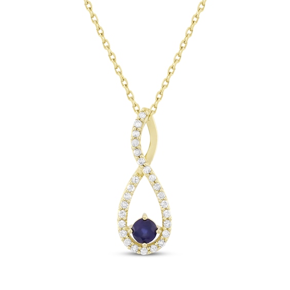 Natural Blue Sapphire & Diamond Infinity Necklace 1/5 ct tw 10K Yellow Gold 18"