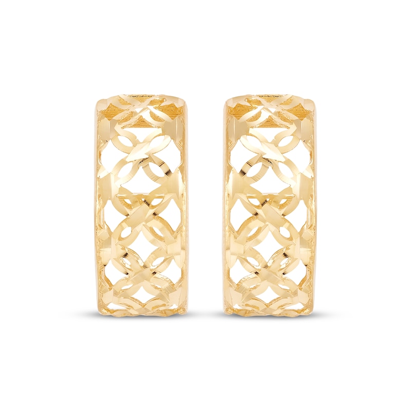 Main Image 2 of Openwork Flower J-Hoop Earrings 14K Yellow Gold