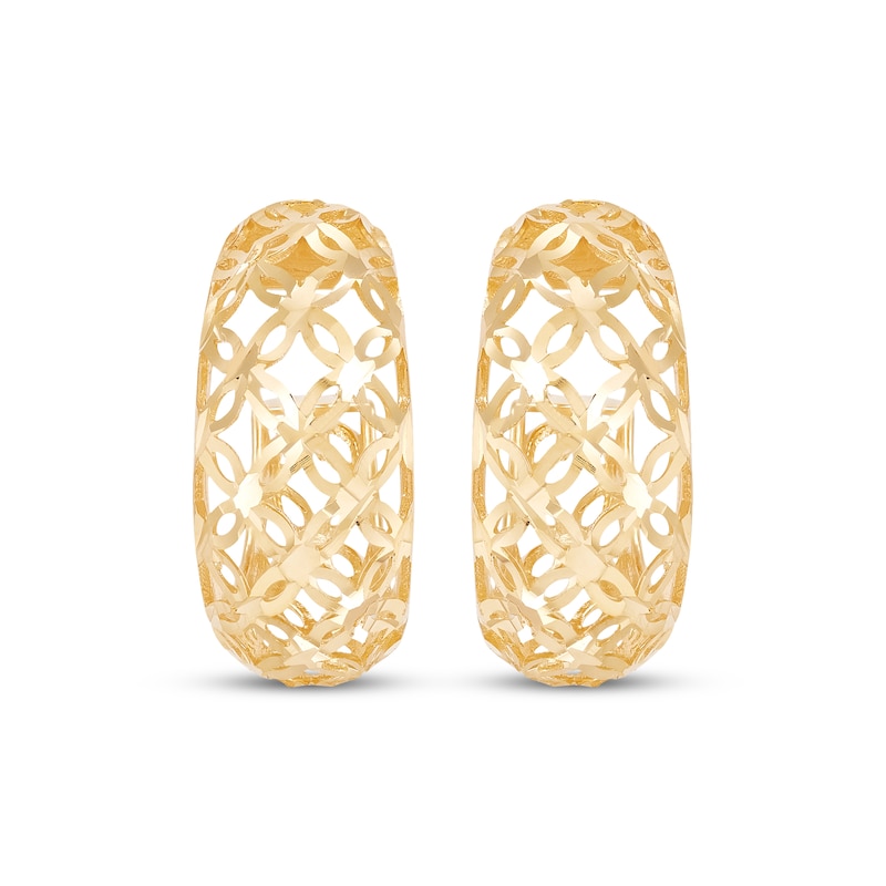 Main Image 2 of Openwork Flower J-Hoop Earrings 14K Yellow Gold