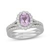 Thumbnail Image 1 of Neil Lane Oval-Cut Purple Quartz & Diamond Halo Bridal Set 5/8 ct tw 14K White Gold