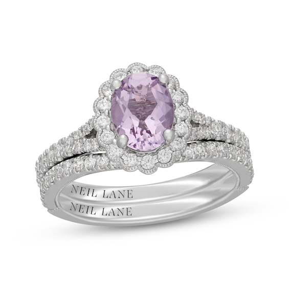 Neil Lane Oval-Cut Purple Quartz & Diamond Halo Bridal Set 5/8 ct tw 14K White Gold