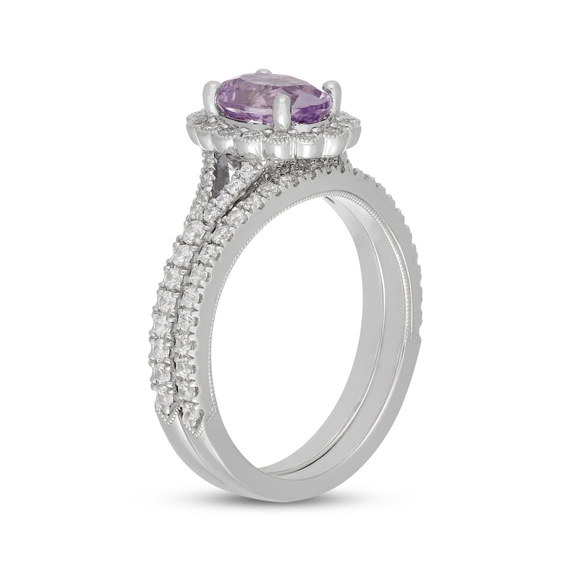Main Image 2 of Neil Lane Oval-Cut Purple Quartz & Diamond Halo Bridal Set 5/8 ct tw 14K White Gold