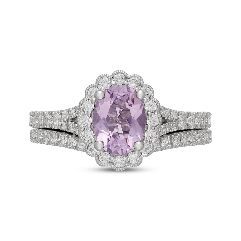 Main Image 3 of Neil Lane Oval-Cut Purple Quartz & Diamond Halo Bridal Set 5/8 ct tw 14K White Gold