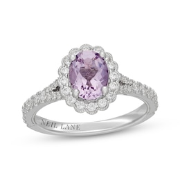 Neil Lane Oval-Cut Purple Quartz & Diamond Scalloped Halo Engagement Ring 1/2 ct tw 14K White Gold