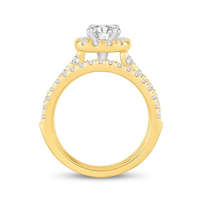 Main Image 3 of Certified Round-Cut Diamond Cushion-Shaped Halo Bridal Set 2-1/6 ct tw 14K Two-Tone Gold