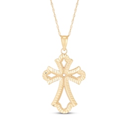 Diamond-Cut Fleur-de-Lis Cross Necklace 10K Yellow Gold 18"