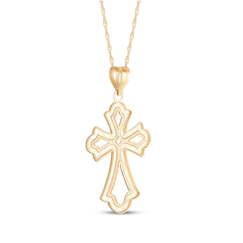 Main Image 3 of Diamond-Cut Fleur-de-Lis Cross Necklace 10K Yellow Gold 18"