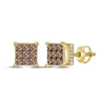 Thumbnail Image 1 of Men's Brown Diamond Square Stud Earrings 1 ct tw 10K Yellow Gold