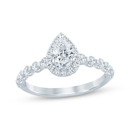 Now + Forever Pear-Shaped Diamond Halo Engagement Ring 1 ct tw 14K White Gold