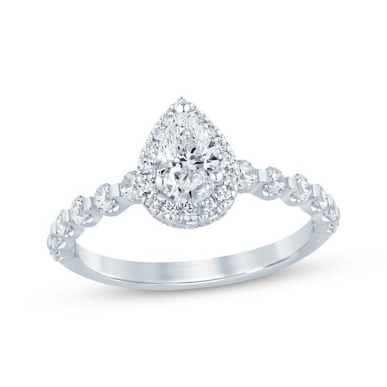 Now + Forever Pear-Shaped Diamond Halo Engagement Ring 1 ct tw 14K White Gold