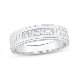 Now + Forever Men's Diamond Scored Wedding Band 1/5 ct tw 10K White Gold