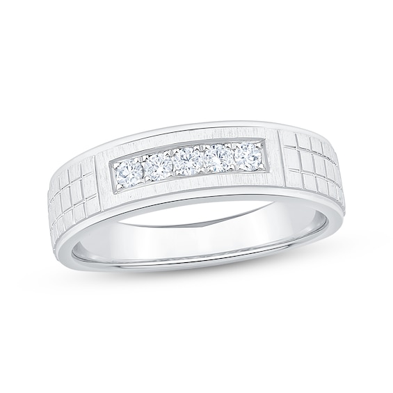 Now + Forever Men's Diamond Scored Wedding Band 1/5 ct tw 10K White Gold