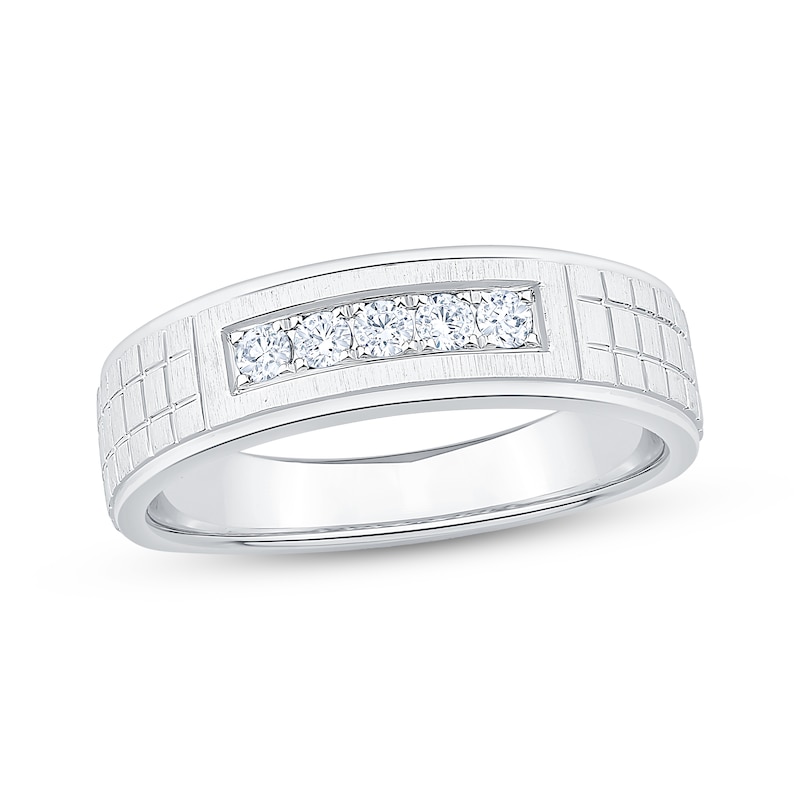 Main Image 1 of Now + Forever Men's Diamond Scored Wedding Band 1/5 ct tw 10K White Gold
