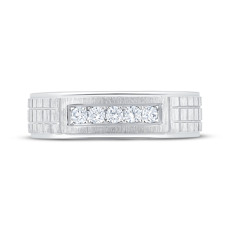 Main Image 3 of Now + Forever Men's Diamond Scored Wedding Band 1/5 ct tw 10K White Gold