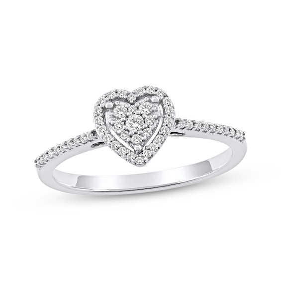 Multi-Diamond Heart-Shaped Halo Promise Ring 1/6 ct tw 10K White Gold