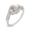 Thumbnail Image 2 of Cultured Pearl & White Lab-Created Sapphire Three-Stone Bypass Ring Sterling Silver