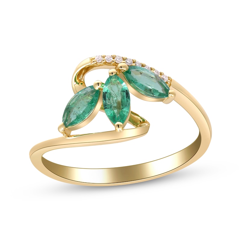 Main Image 1 of Marquise-Cut Natural Emerald & Diamond Accent Twist Ring 10K Yellow Gold