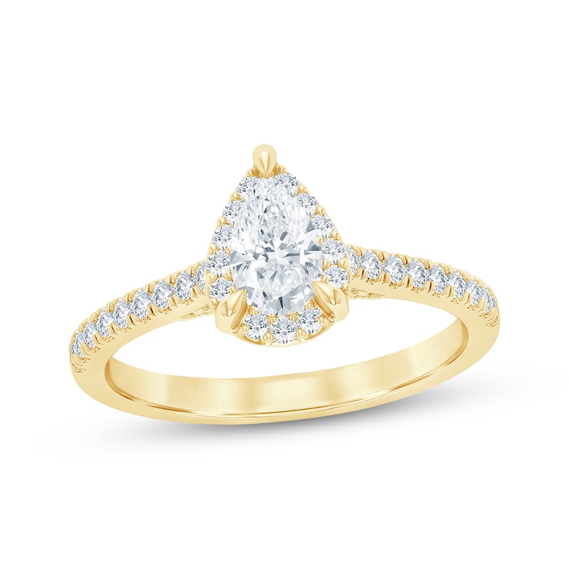 Main Image 1 of Now + Forever Lab-Grown Diamonds Pear-Shaped Halo Engagement Ring 3/4 ct tw 14K Yellow Gold