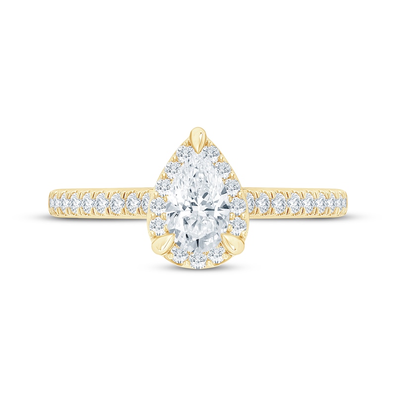 Main Image 3 of Now + Forever Lab-Grown Diamonds Pear-Shaped Halo Engagement Ring 3/4 ct tw 14K Yellow Gold