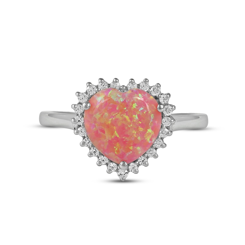 Main Image 3 of Pink Lab-Created Opal & White Lab-Created Sapphire Heart Ring Sterling Silver