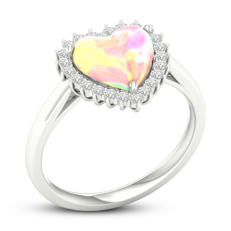Main Image 4 of Pink Lab-Created Opal & White Lab-Created Sapphire Heart Ring Sterling Silver