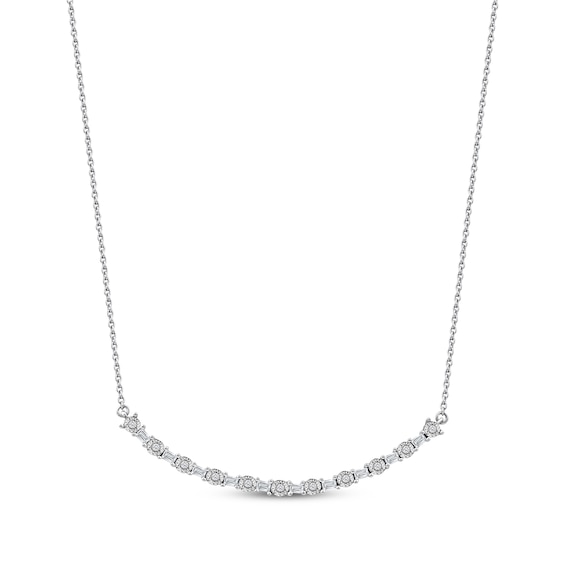 Baguette & Round-Cut Diamond Smile Necklace 1/6 ct tw 10K White Gold 18"