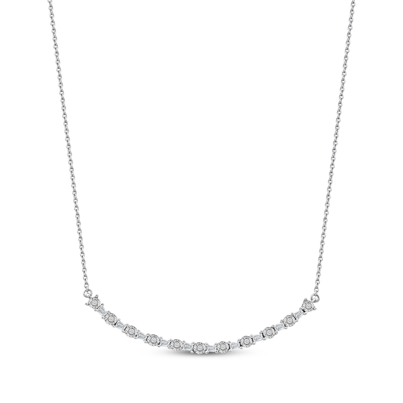 Main Image 1 of Baguette & Round-Cut Diamond Smile Necklace 1/6 ct tw 10K White Gold 18&quot;