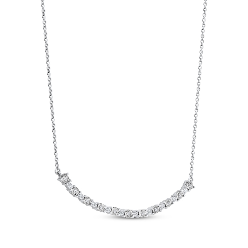 Main Image 2 of Baguette & Round-Cut Diamond Smile Necklace 1/6 ct tw 10K White Gold 18&quot;