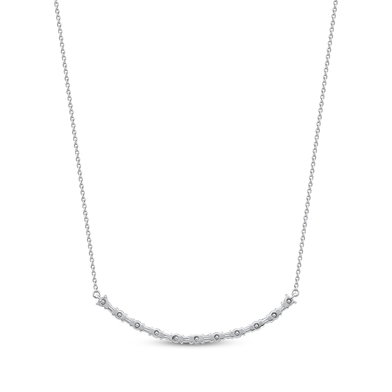 Main Image 3 of Baguette & Round-Cut Diamond Smile Necklace 1/6 ct tw 10K White Gold 18&quot;