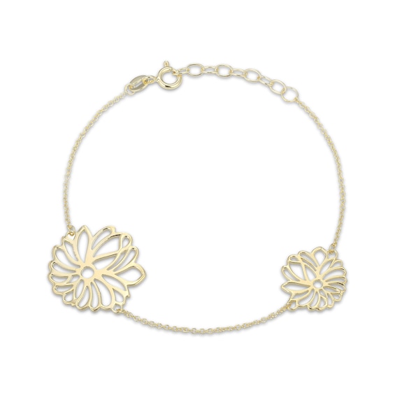 Flower Outline Station Bracelet 18K Yellow Gold-Plated Sterling Silver 7.5"
