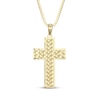Thumbnail Image 1 of Men's Herringbone Textured Cross Necklace 18K Yellow Gold-Plated Sterling Silver 22"