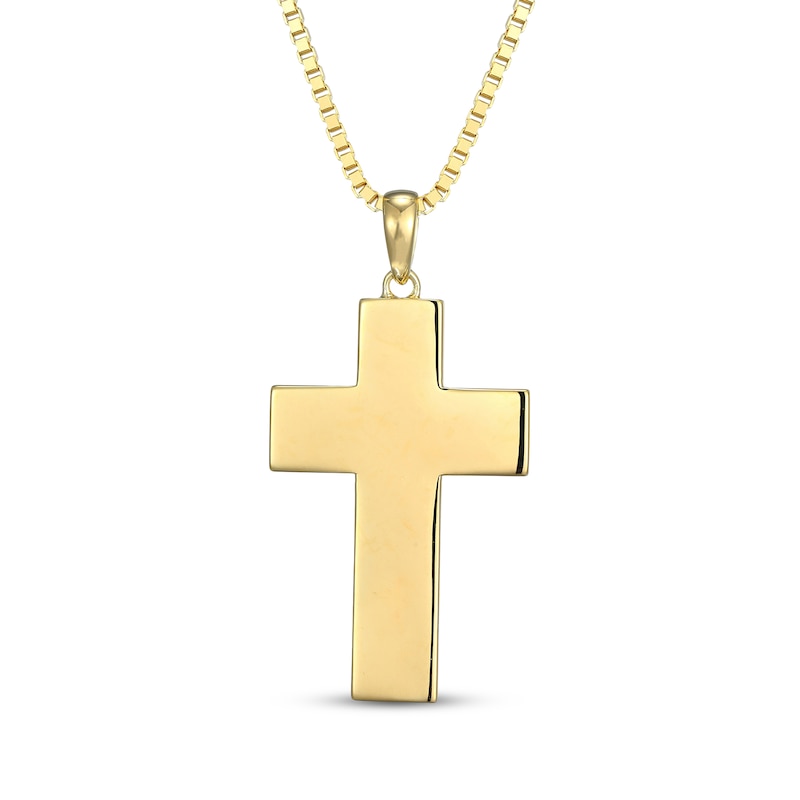 Main Image 3 of Men's Herringbone Textured Cross Necklace 18K Yellow Gold-Plated Sterling Silver 22"