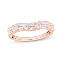 Now + Forever Baguette & Round-Cut Diamond Contour Anniversary Ring 1/3 ct tw 10K Rose Gold