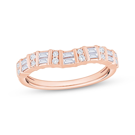 Now + Forever Baguette & Round-Cut Diamond Contour Anniversary Ring 1/3 ct tw 10K Rose Gold