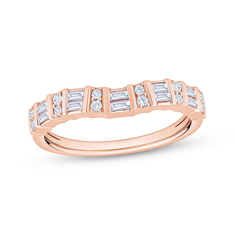 Main Image 1 of Now + Forever Baguette & Round-Cut Diamond Contour Anniversary Ring 1/3 ct tw 10K Rose Gold