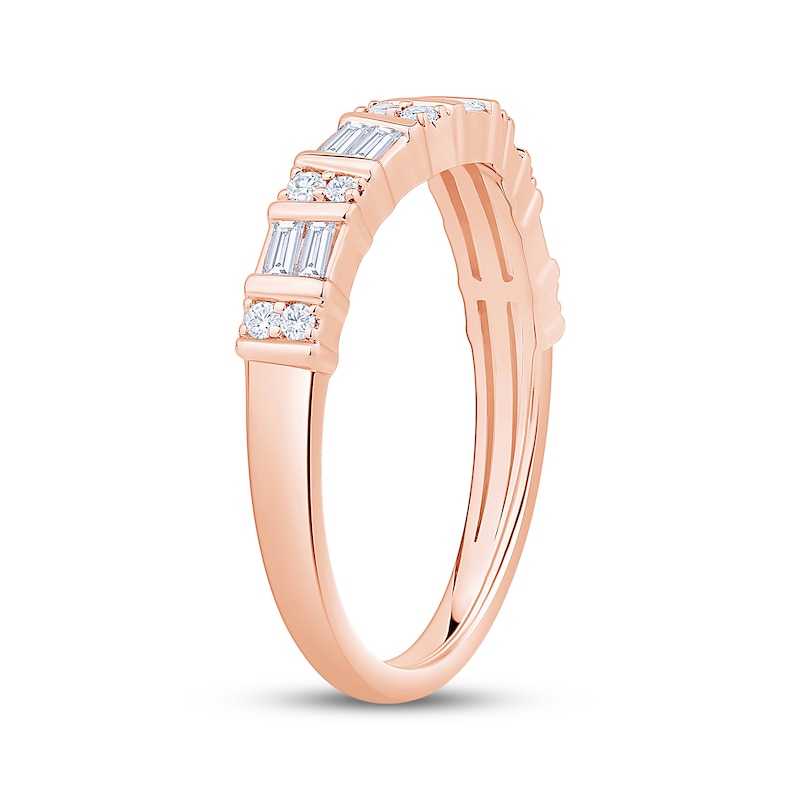 Main Image 2 of Now + Forever Baguette & Round-Cut Diamond Contour Anniversary Ring 1/3 ct tw 10K Rose Gold