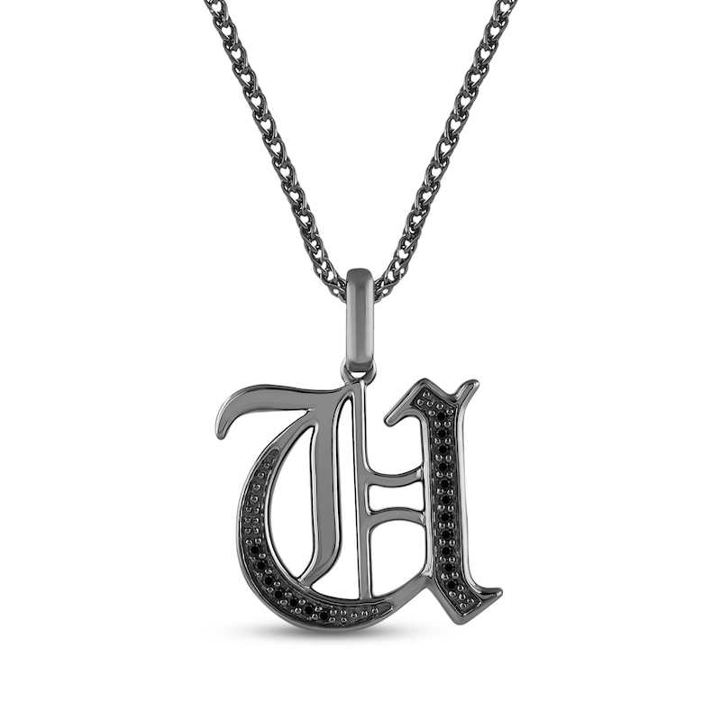 Main Image 1 of Ink & Ice Men's Black Diamond Initial &quot;U&quot; Necklace 1/8 ct tw Black Rhodium-Plated Sterling Silver 22&quot;