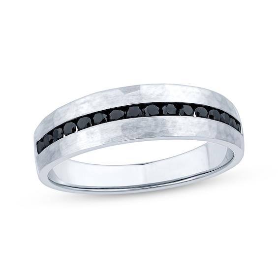 Now + Forever Men's Black Diamond Hammered Wedding Band 3/8 ct tw 10K Gold