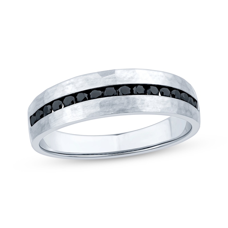 Main Image 1 of Now + Forever Men's Black Diamond Hammered Wedding Band 3/8 ct tw 10K White Gold
