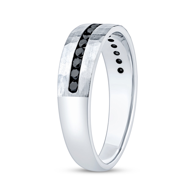 Main Image 2 of Now + Forever Men's Black Diamond Hammered Wedding Band 3/8 ct tw 10K White Gold