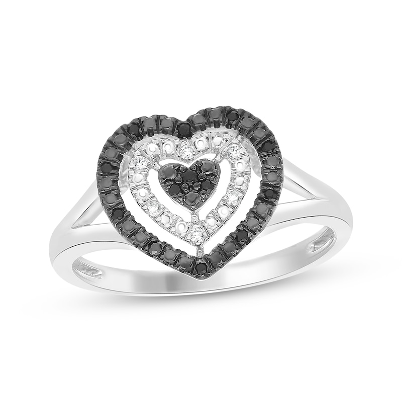 Main Image 1 of Black & White Multi-Diamond Heart Fashion Ring 1/10 ct tw Sterling Silver