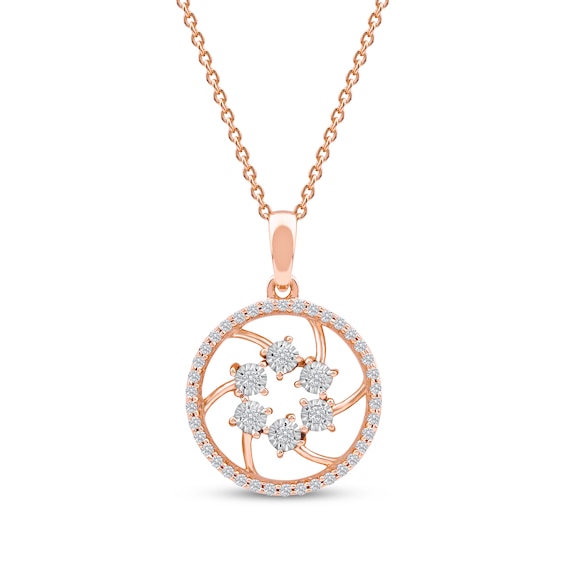 Diamond Openwork Circle Necklace 1/8 ct tw 10K Rose Gold 18"