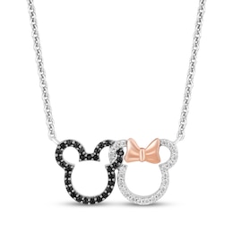 Disney Treasures Mickey & Minnie Mouse Black & White Diamond Necklace 1/4 ct tw Sterling Silver & 10K Rose Gold 19"