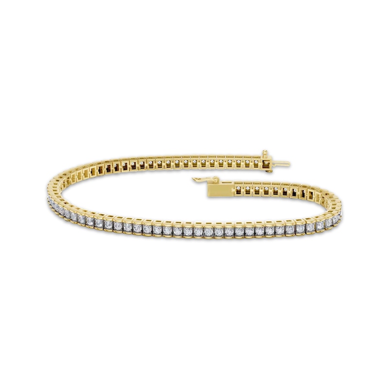 Main Image 1 of Men's Lab-Grown Diamond Square Link Tennis Bracelet 3 ct tw 10K Yellow Gold 8.5"