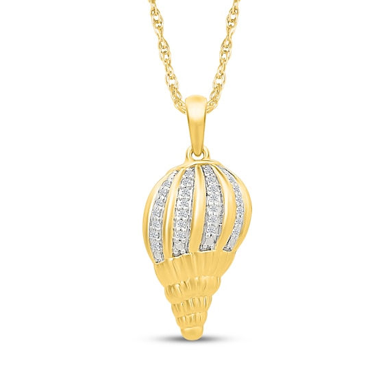 Diamond Seashell Necklace 1/15 ct tw 10K Yellow Gold 18"
