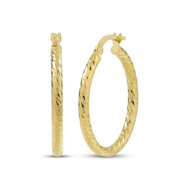 Main Image 1 of Italian Brilliance Diamond-Cut Hoop Earrings 14K Yellow Gold 20mm