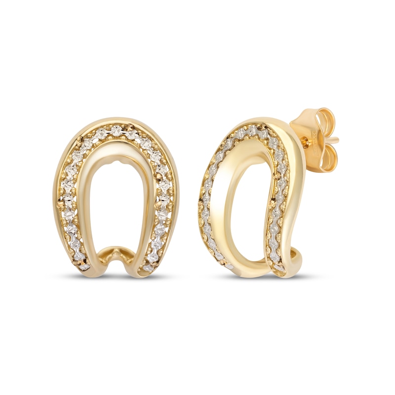 Main Image 1 of Italian Brilliance Diamond-Cut Curve Stud Earrings 14K Two-Tone Gold