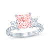 Thumbnail Image 1 of Monique Lhuillier Bliss Princess-Cut Pink & White Lab-Grown Diamond Three-Stone Engagement Ring 3 ct tw 18K White Gold