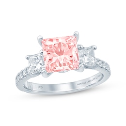 Monique Lhuillier Bliss Princess-Cut Pink & White Lab-Grown Diamond Three-Stone Engagement Ring 3 ct tw 18K White Gold